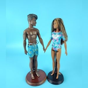 Mattel 2015 2017 AA Ken #114 Barbie Lot Of 2 Beach Dolls + Roxy Swim Outfit